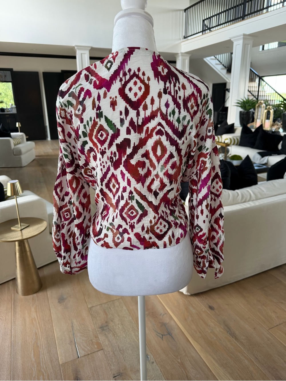 Zara Multi Pink Tie-Front V-Neck Blouse - Picture 3 of 4